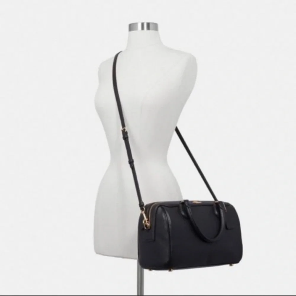 Coach Pebble Leather Large Bennett Satchel Crossbody Bag Black Style F31376 - Picture 2 of 12